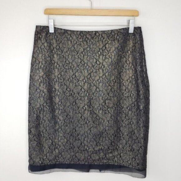 Ann Taylor Factory | Gold Floral Lace Overlay Pencil Skirt Size 8 - Picture 1 of 4